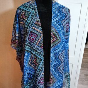 A new bright mixed color print sheer kimono jacket
